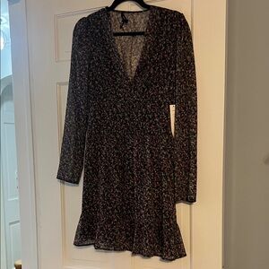 Aqua Black Floral Long Sleeve Dress